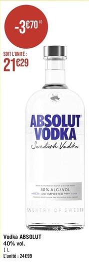 Absolut - Vodka 40% Vol. offre à 21,29€ sur Géant Casino
