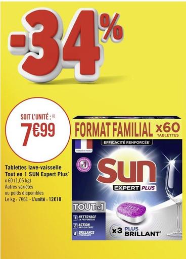 Sun - Tablettes Lave Vaisselle Tout En 1 Expert Plus offre à 7,99€ sur Géant Casino