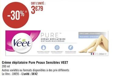 Veet - Crème Dépilatoire Pure Peaux Sensibles offre à 3,79€ sur Géant Casino