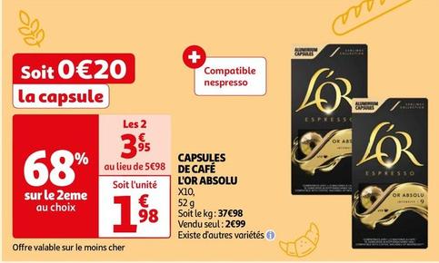 L'or - Capsules De Café Absolu  offre à 1,98€ sur Auchan Supermarché