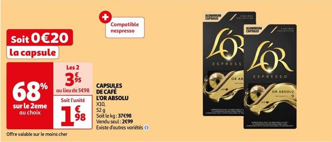 L'or - Capsules De Café Absolu offre à 1,98€ sur Auchan Supermarché