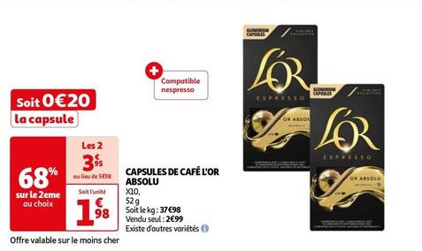 L'or - Capsules De Café Absolu offre à 1,98€ sur Auchan Supermarché