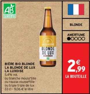 La Luxoise - Biere Bio Blonde La Blonde De Lux  offre à 2,99€ sur Intermarché Contact