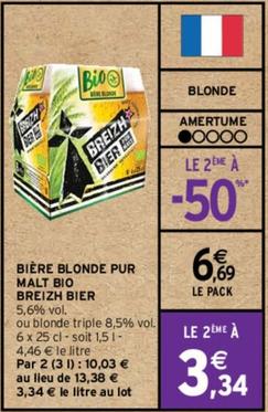 Breizh Bier - Biere Blonde Pur Malt Bio offre à 6,69€ sur Intermarché Express