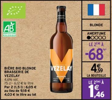 Vezelay - Bière Bio Blonde Brasserie offre à 4,59€ sur Intermarché Hyper