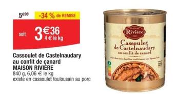 Maison Rivière - Cassoulet De Castelnaudary Au Confit De Canard offre à 3,36€ sur Cora