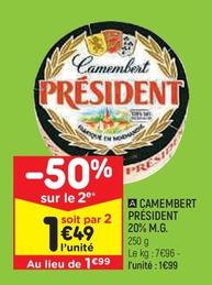 President - Camembert 20% M.G. offre à 1,49€ sur Leader Price