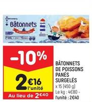 Leader Price - Bâtonnets De Poissons Panes Surgeles  offre à 2,4€ sur Leader Price