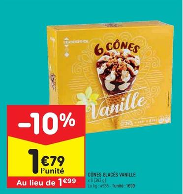 Leader Price - Cones Glaces Vanille offre à 1,99€ sur Leader Price