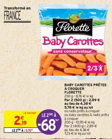 Florette - Baby Carottes Prêtes À Croquer offre à 2,19€ sur Intermarché