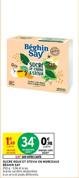 Béghin Say - Sucre Roux Et Stevia En Morceaux offre à 1,49€ sur Intermarché