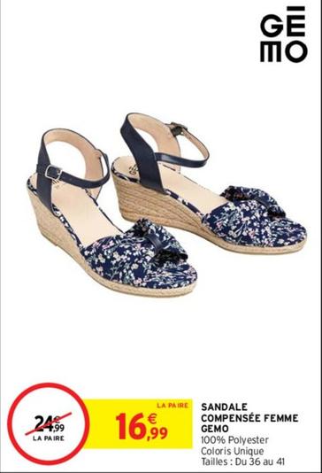 Gemo - Sandale Compensée Femme  offre à 16,99€ sur Intermarché