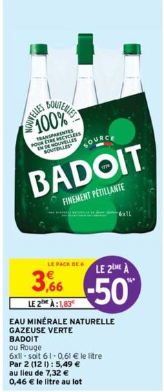 Badoit - Eau Minérale Naturelle Gazeuse Verte offre à 3,66€ sur Intermarché
