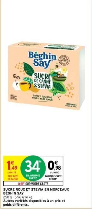 Béghin Say - Sucre Roux Et Stevia En Morceaux  offre à 1,49€ sur Intermarché
