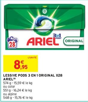 Ariel - Lessive Pods 3 En 1 Original offre à 8,95€ sur Intermarché
