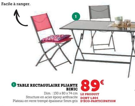 Table Rectagulaire Pliante Binic  offre à 89€ sur Super U