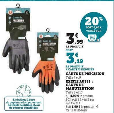 Gants De Précision / Gants De Manutention offre à 3,99€ sur U Express