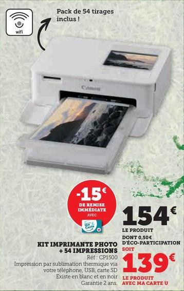 Kit Imprimante Photo +54 Impressions offre à 154€ sur Super U