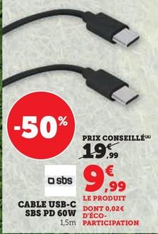 Sbs - Cable Usb C Sbs Pd offre à 9,99€ sur Super U