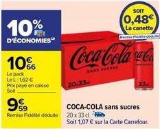Coca-cola - Sans Sucres  offre à 0,48€ sur Carrefour