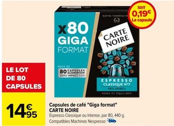 Carte Noire - Capsules De Café "Gigot Format" offre à 14,95€ sur Carrefour