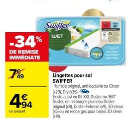 Swiffer - Lingettes Pour Sol offre à 4,94€ sur Carrefour