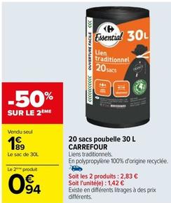Carrefour - 20 Sacs Poubelle 30 L offre à 1,89€ sur Carrefour