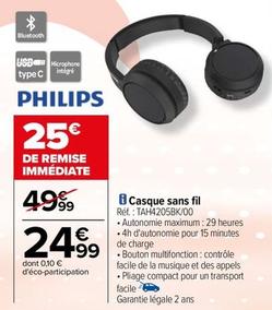 Philips - Casque Sans Fil TAH4205BK/00 offre à 24,99€ sur Carrefour