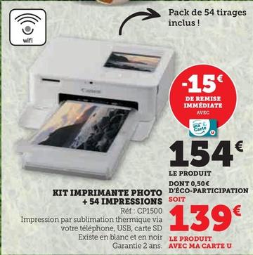 Kit Imprimante Photo D'éco-participation +54 Impressions offre à 139€ sur Hyper U