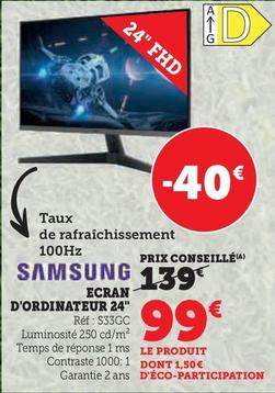 Samsung - Ecran D'Ordinateur 24" S33GC offre à 99€ sur Hyper U