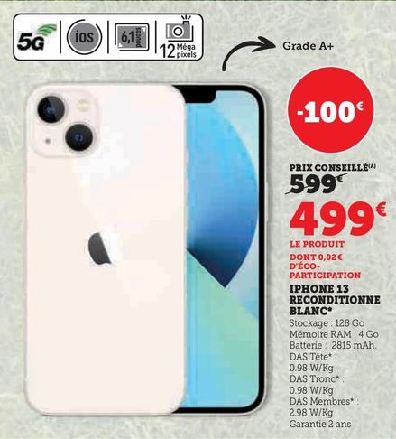 Iphone 13 Reconditionne Blanc offre à 499€ sur Hyper U