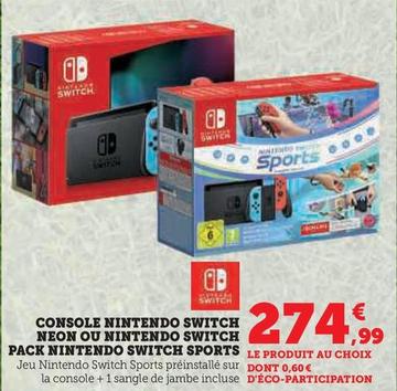Nintendo Switch - Console Neon Ou Nintendo Switch Pack Nintendo Switch Sports offre à 274,99€ sur Hyper U