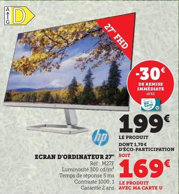 Hp - Ecran D'ordinateur 27" offre à 199€ sur Hyper U