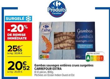 Carrefour - Gambas Sauvages Entières Crues Surgelées Extra offre à 20,52€ sur Carrefour