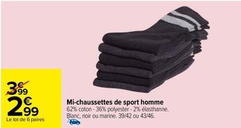 Mi-chaussettes De Sport Homme offre à 2,99€ sur Carrefour