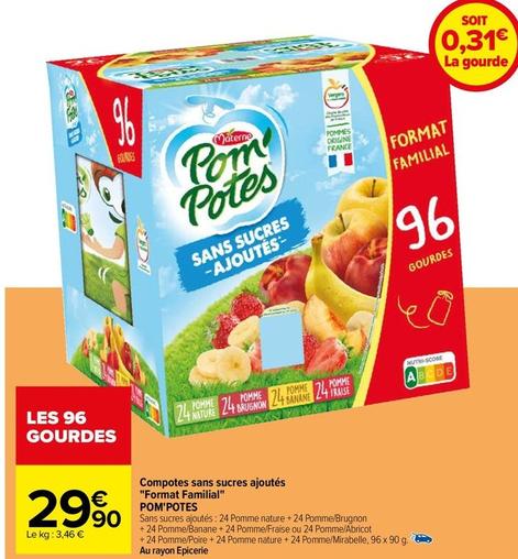 Materne - Compotes Sans Sucres Ajoutés Format Familial Pom'Potes offre à 29,9€ sur Carrefour