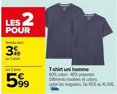 T Shirt Uni Homme offre à 3,49€ sur Carrefour