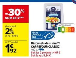 Bâtonnets de surimi offre à 2,75€ sur Carrefour