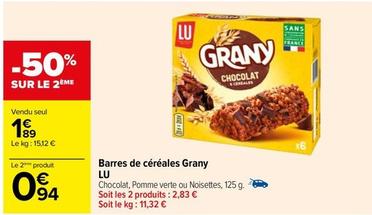 Lu - Barres De Céréales Grany offre à 1,89€ sur Carrefour