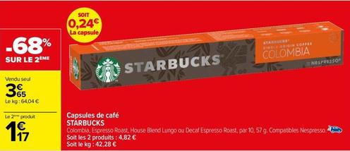 Starbucks - Capsules De Café  offre à 3,65€ sur Carrefour