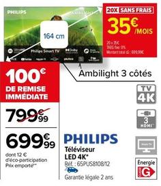 Philips - Téléviseur Led 4k Réf.: 65PUS8108/12 offre à 699,99€ sur Carrefour