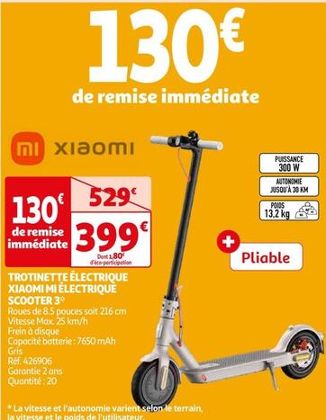 Xiaomi - Trotinette Électrique Mi Électrique Scooter 3 offre à 399€ sur Auchan Hypermarché