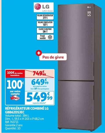 Lg - Réfrigérateur Combiné GBB62DSJEC  offre à 649,99€ sur Auchan Hypermarché