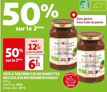 Rigoni Di Asiago - Pate A Tartiner Cacao Noisettes Nocciolata Bio  offre à 6,11€ sur Auchan Hypermarché