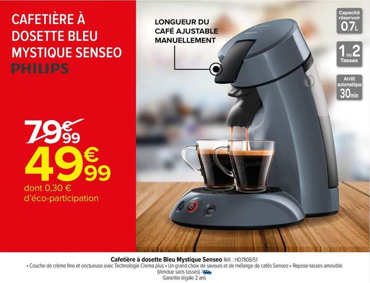 Philips - Cafetière À Dosette Bleu Mystique Senseo Réf.: HD7806/51 offre à 49,99€ sur Carrefour Market