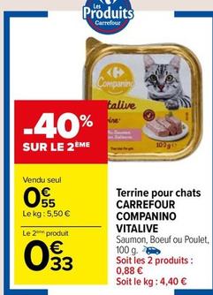 Carrefour - Terrine Pour Chats Companino Vitalive offre à 0,55€ sur Carrefour Market