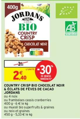 Jordans - Country Crisp Bio Chocolat Noir & Éclats De Fèves De Cacao  offre à 2,4€ sur Intermarché Contact