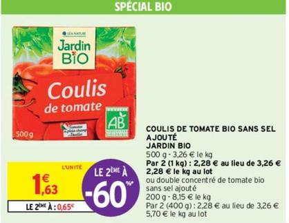 Jardin Bio - Coulis De Tomate Bio Sans Sel Ajouté  offre à 1,63€ sur Intermarché Contact