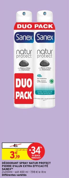 Sanex - Déodorant Spray Natur Protect Pierre D'Alun Extra Efficacité offre à 3,19€ sur Intermarché Contact
