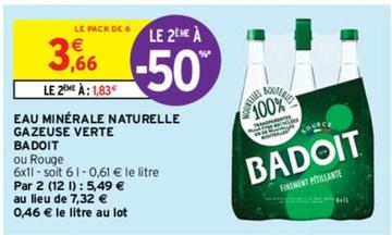 Badoit - Eau Minérale Naturelle Gazeuse Verte offre à 3,66€ sur Intermarché Express